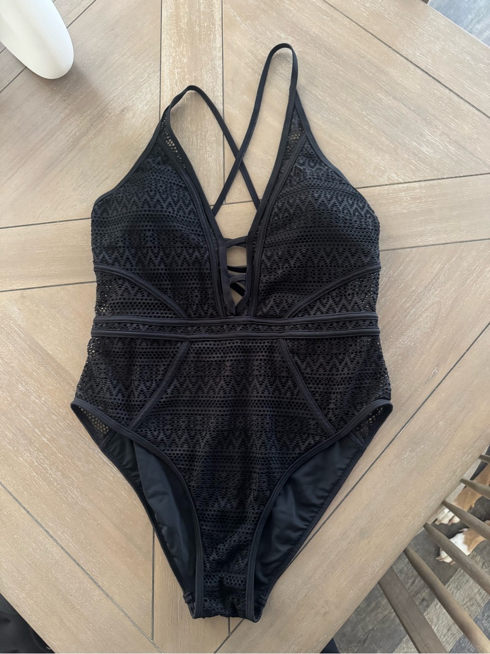 Black Crochet Lace One-Piece Swimsuit - Picture 10 of 13